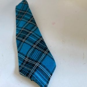KWDZ vintage tie blue & black & white plaid narrower than today’s 100% polyester